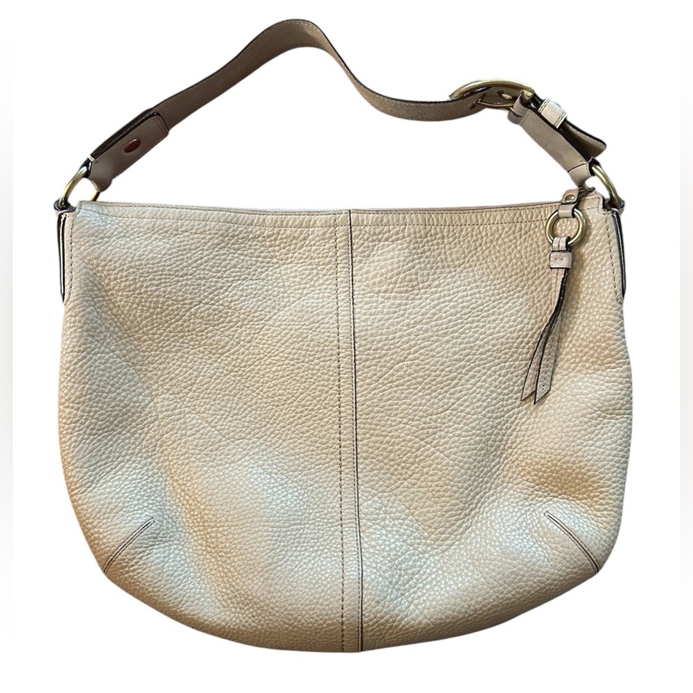Coach | Women’s cream pebbled leather round bottom over the shoulder purse, OS